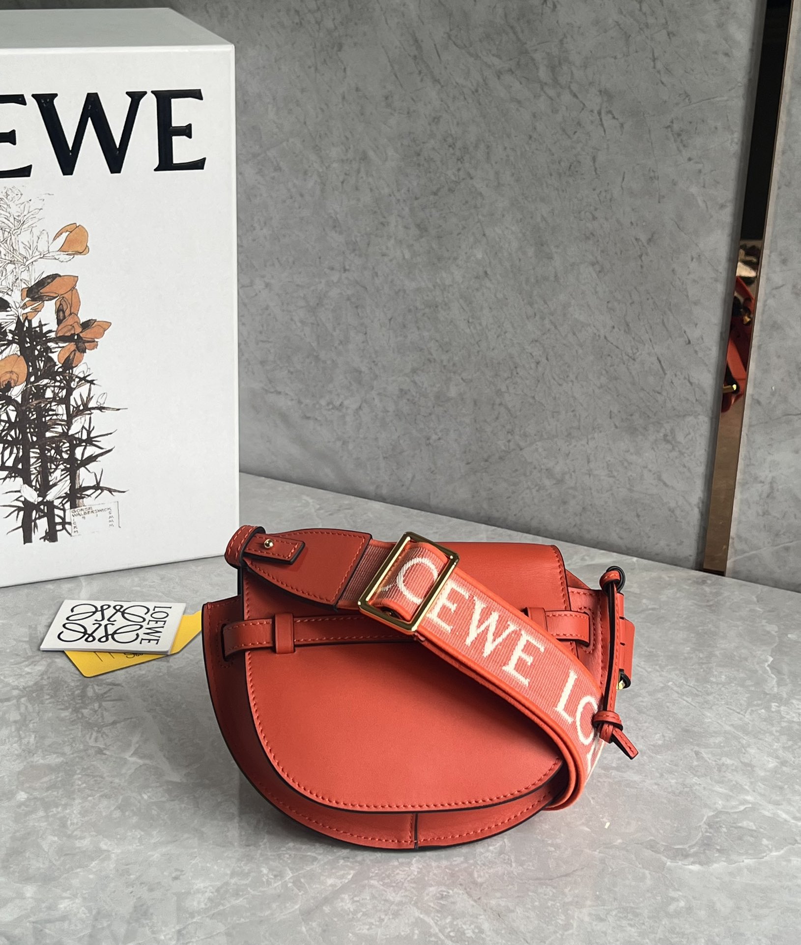 Loewe Mini Gate Dual Bag in Soft Calfskin and Jacquard Orange